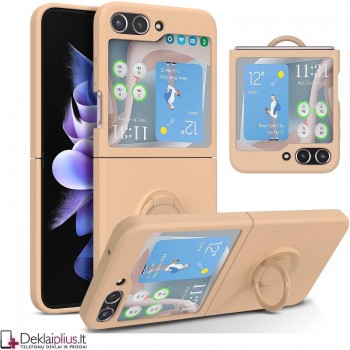 Plastikinis dėklas su žiedu ir kameros apsauga - rausvas (Samsung Z Flip 6/Z Flip 7 Fe)